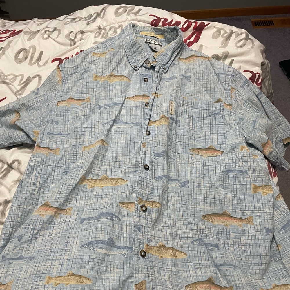 Blue Fish Pattern Button-Up Shirt